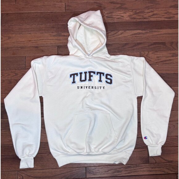 Tufts University College Hoodie Sweatshirt M Cream Blue/Brown letters Champion U - Picture 1 of 8